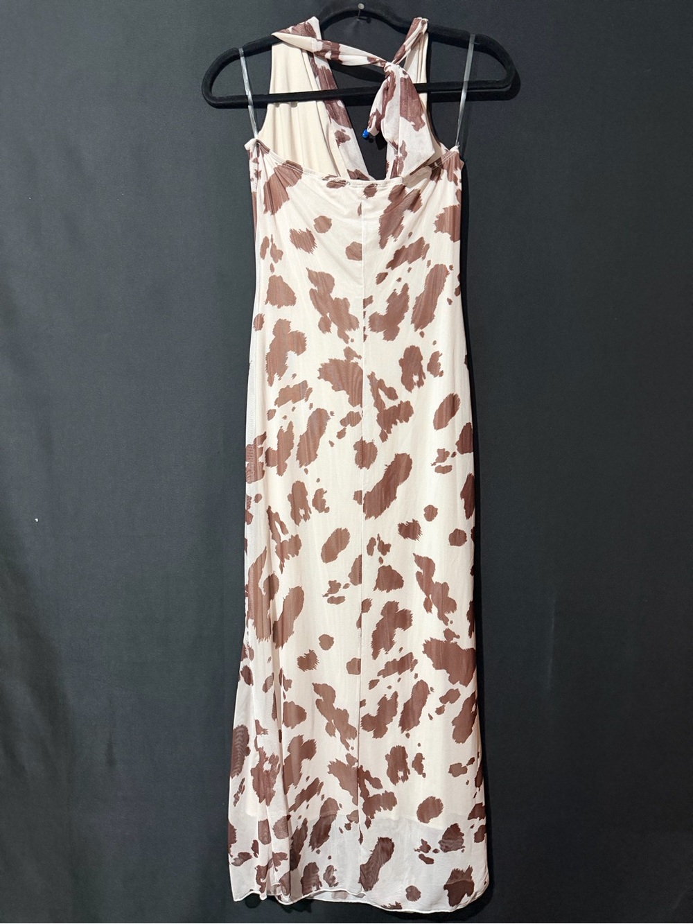 See You Monday Cream and Brown Cow Print Cowl Neck Maxi Dress - Picture 2 of 4
